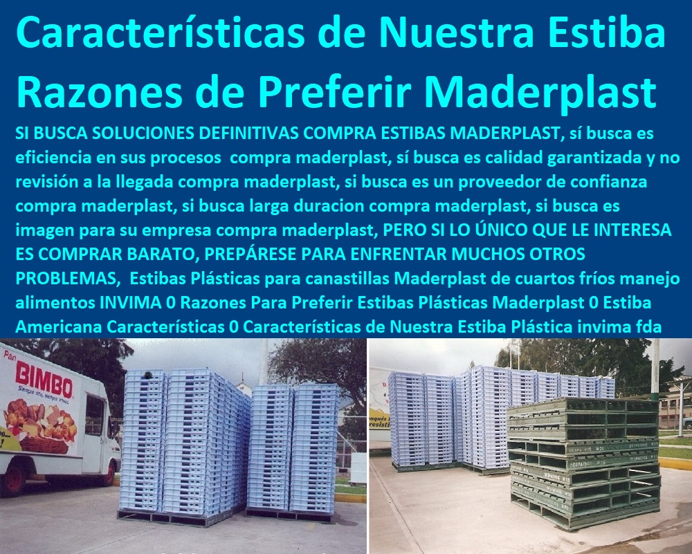 Estibas Plásticas para canastillas Maderplast de cuartos fríos manejo alimentos INVIMA 0 Razones Para Preferir Estibas Plásticas Maderplast 0 Estiba Americana Características 0  Contenedores Antiderrame,  cerca de mí Tarimas, Empaque Embalaje, Almacenamientos, Dique Estiba Anti Derrames, Cajas, Plataformas Tablados, Entarimados, Tanques, Recipientes Contención Derrames, Logística automatizada, Estibas Pallets, Características de Nuestra Estiba Plástica invima fda Estibas Plásticas para canastillas Maderplast de cuartos fríos manejo alimentos INVIMA 0 Razones Para Preferir Estibas Plásticas Maderplast 0 Estiba Americana Características 0 Características de Nuestra Estiba Plástica invima fda